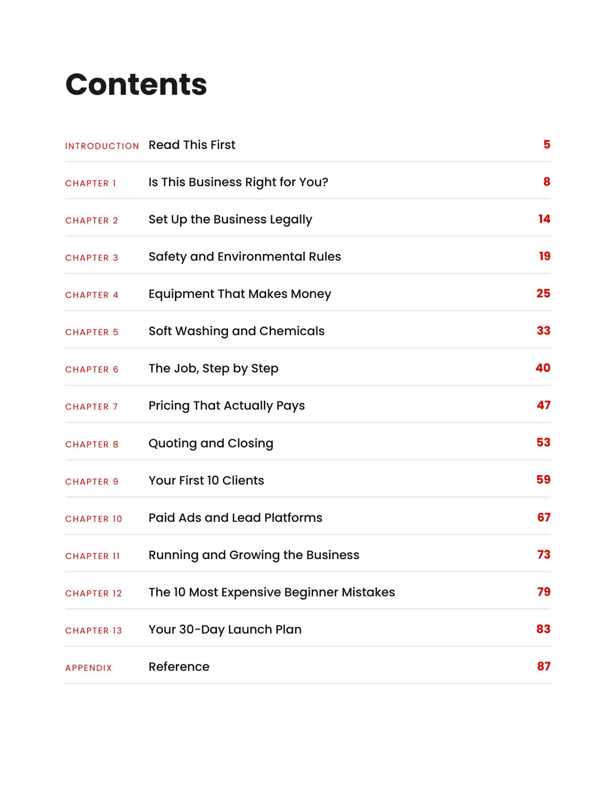 Table of contents page